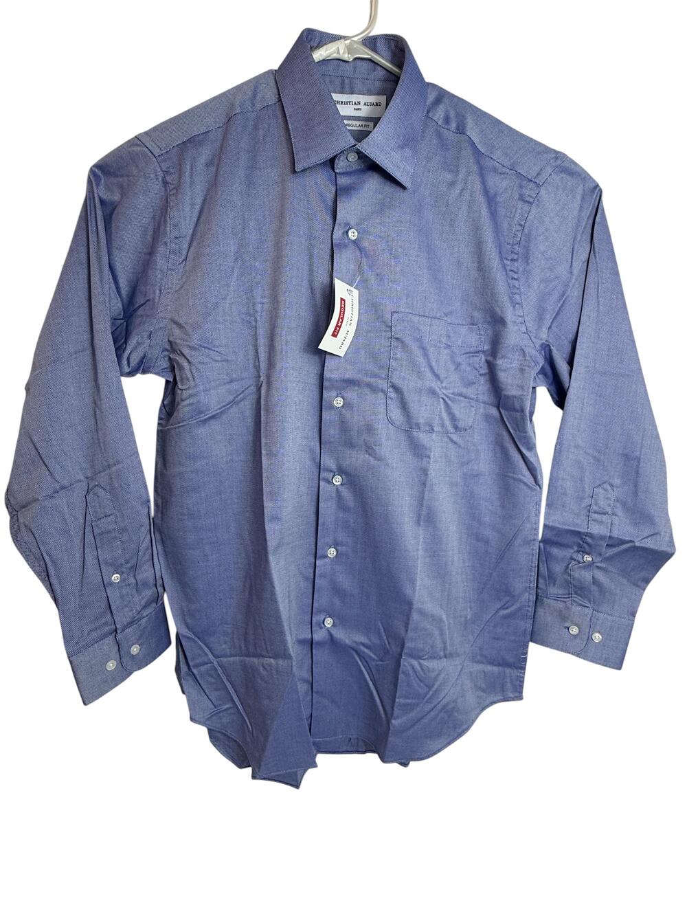 Christian Aujard Shirt Mens 15.5 32/33 Blue Check Regular Fit Dress Long Sleeve